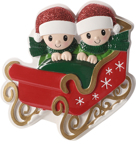 PolarX Ornaments - Family in Winter Sleigh Personalized Ornament: 2