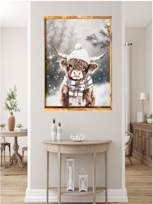 Snow Baby Highland Cow Farmhouse Sign: 8x12 / Early American