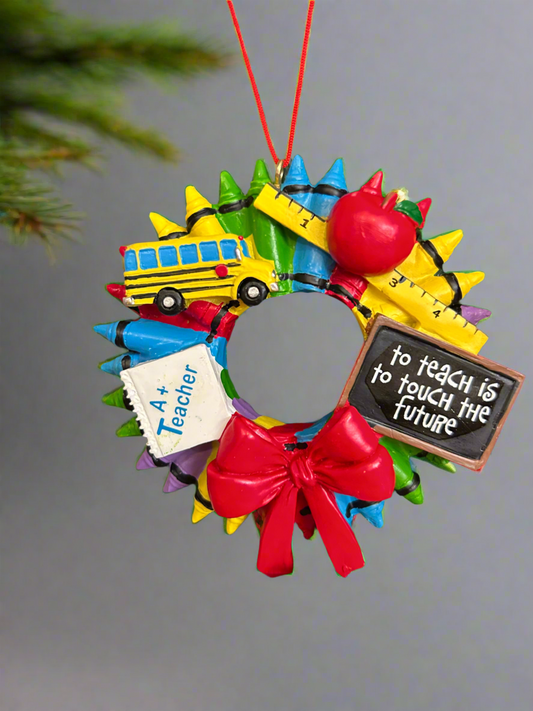 RESIN TEACHER CRAYON WREATH ORNAMENT by Kurt Adler