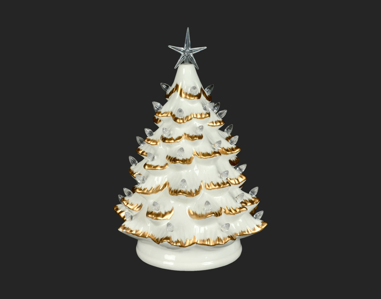 14" White Christmas Tree w/Gold Trim & LED Lights