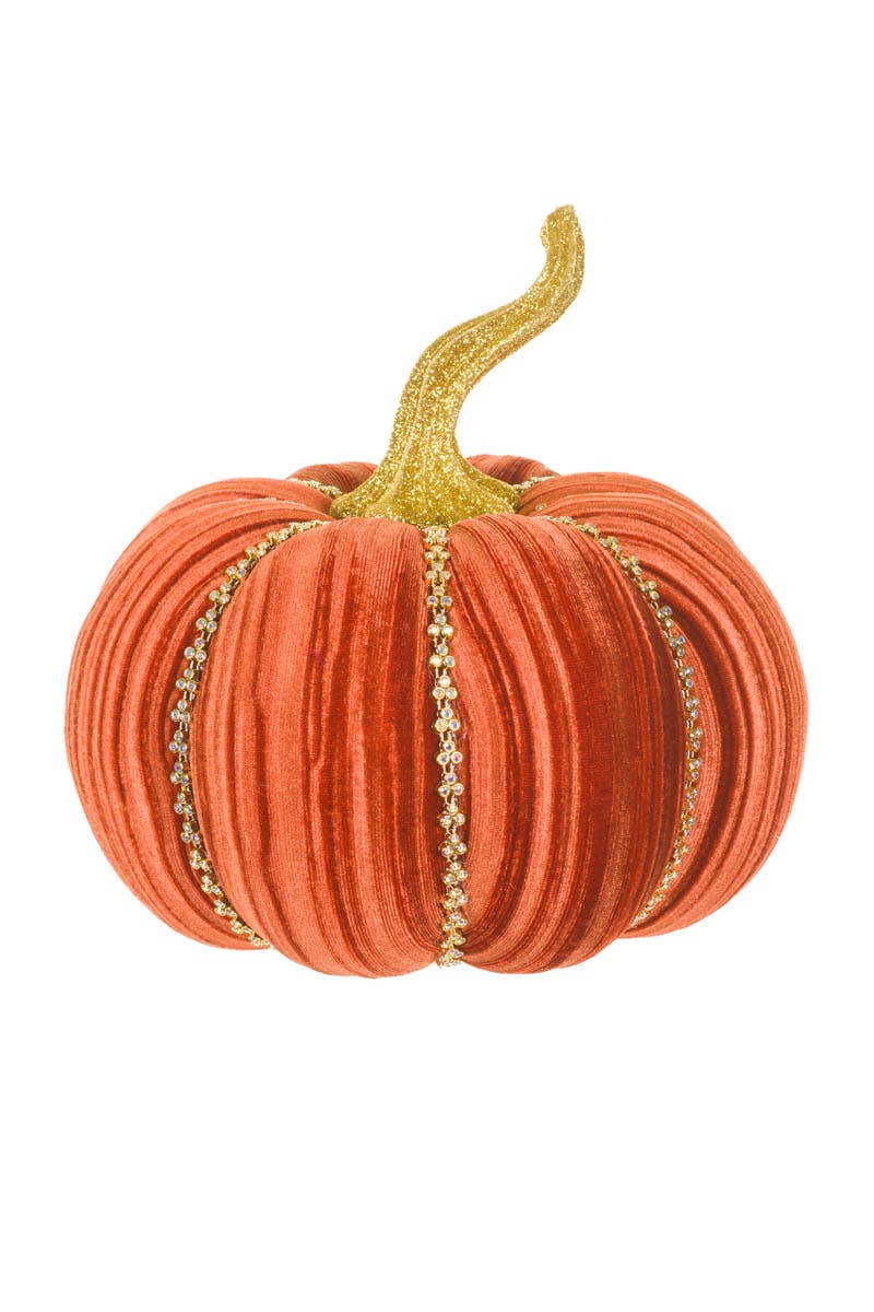 Starlight Collection - Orange Glossy Pumpkin Accent With Bejeweled Ribs