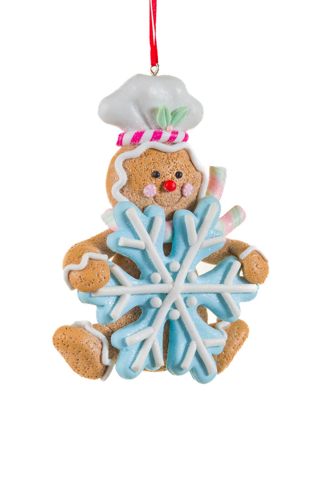 Starlight Collection - Brown/White Gingerbread Ornament with Blue Snowflake