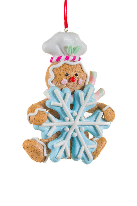 Starlight Collection - Brown/White Gingerbread Ornament with Blue Snowflake