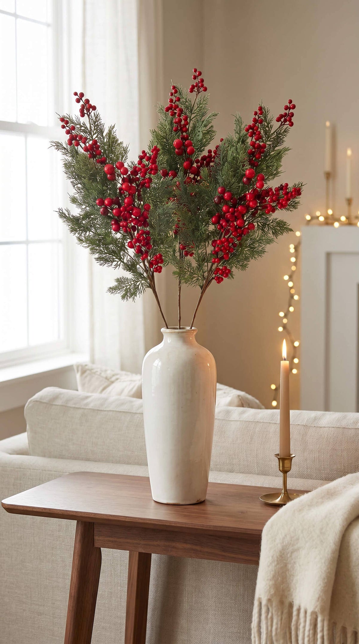 Real Touch Christmas Stem, Red Berry Cypress, 32 Inch