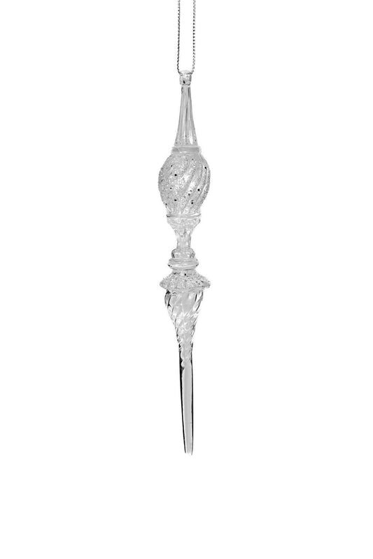 Starlight Collection - NEW - Hanging Clear/Silver Teardrop Finial Ornament