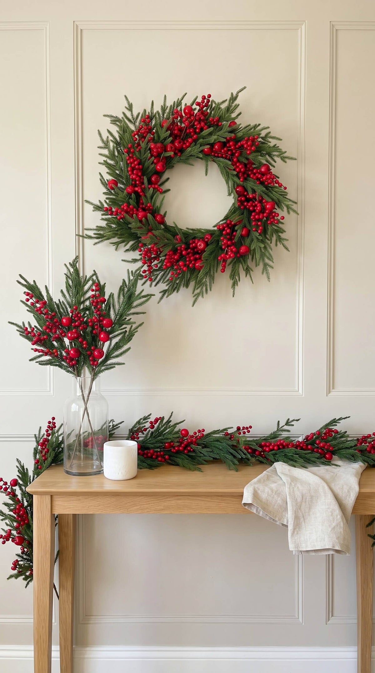 Hycroft Home Decor - Real Touch Christmas Wreath, Red Apple Berry Pine, 24 Inch