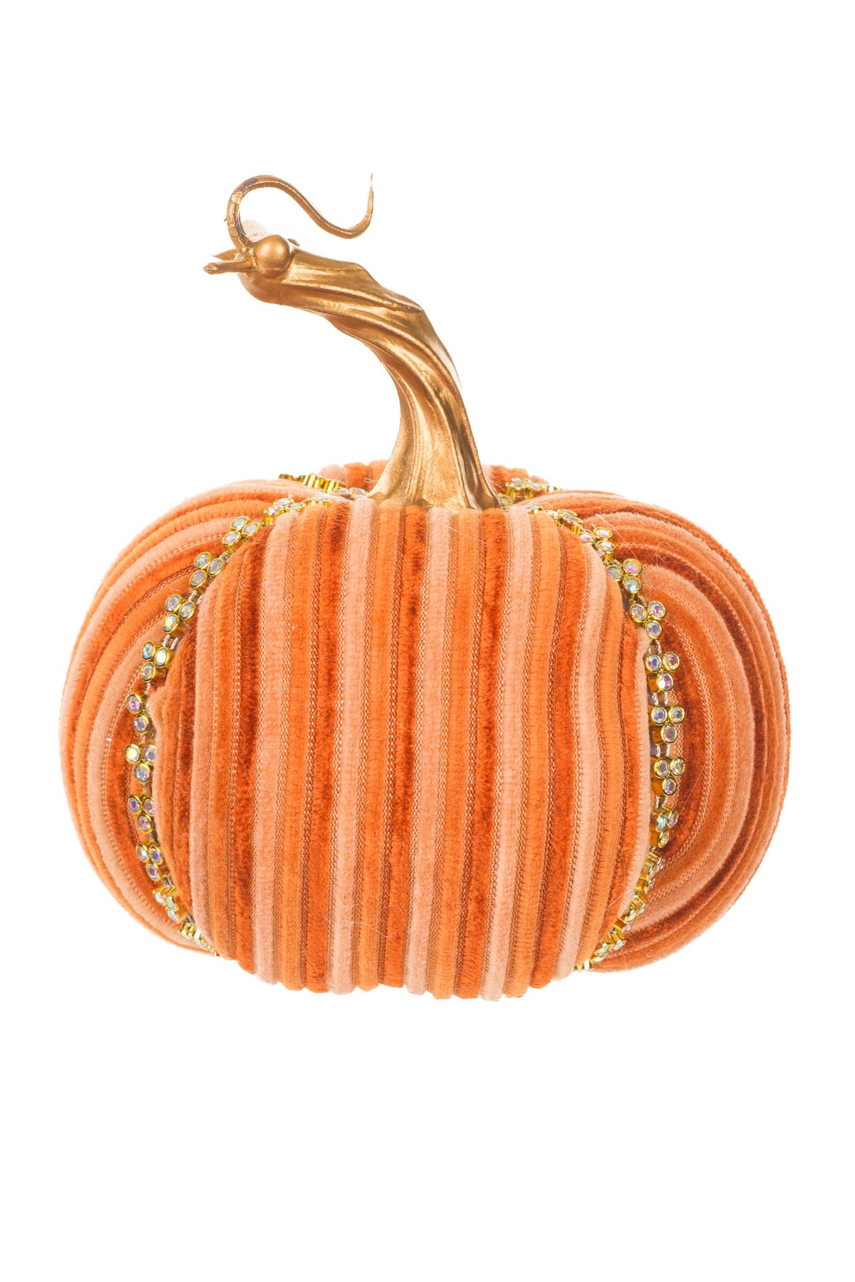Starlight Collection - Velveteen Orange Fabric Pumpkin Accent with Gold Stem
