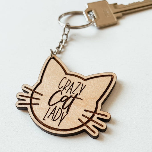 Knotty Design Co. - Crazy Cat Lady Wooden Keychain