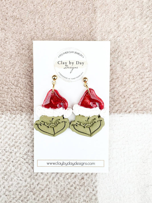 Mean One Grinch - Winter Christmas Polymer Clay Earrings