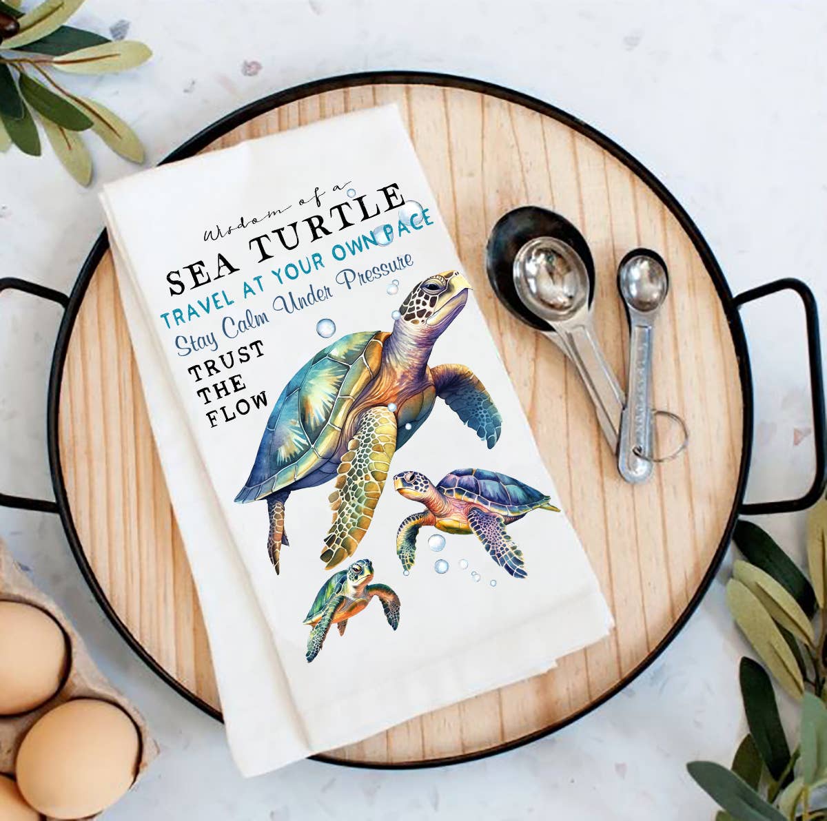 Avery Lane Gifts - Coastal Sea Turtle Wisdom Ocean Flour Sack Tea Towel