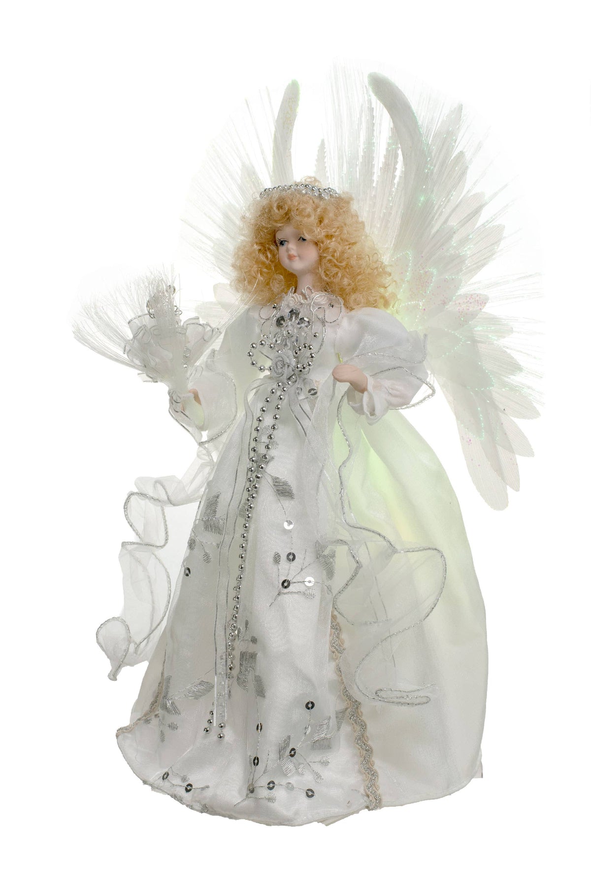 Starlight Collection - White Fiber Optic Angel Tree topper with Blonde Hair