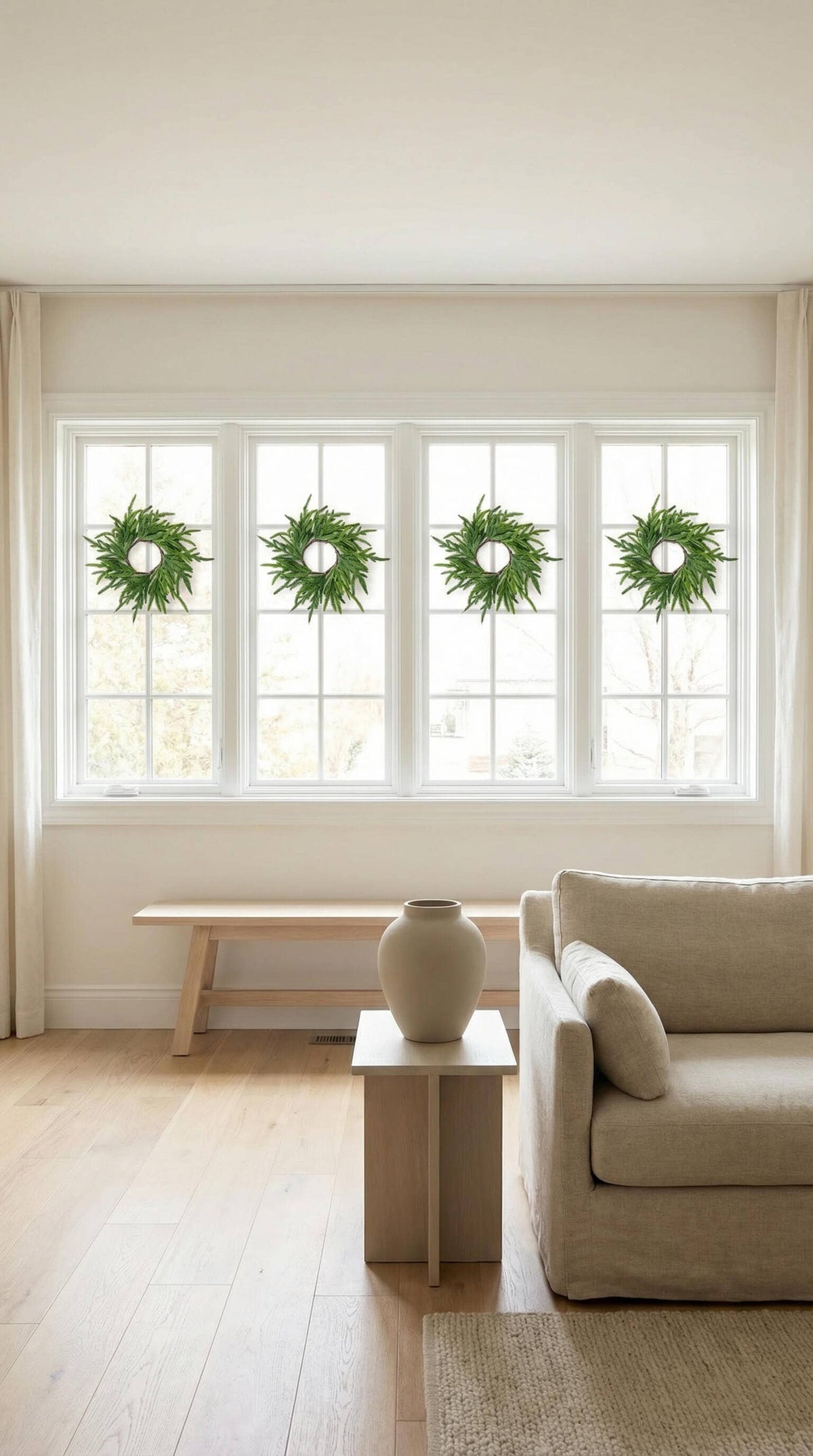 Hycroft Home Decor - Real Touch Faux Christmas Wreath, Norfolk Pine, 12 Inch