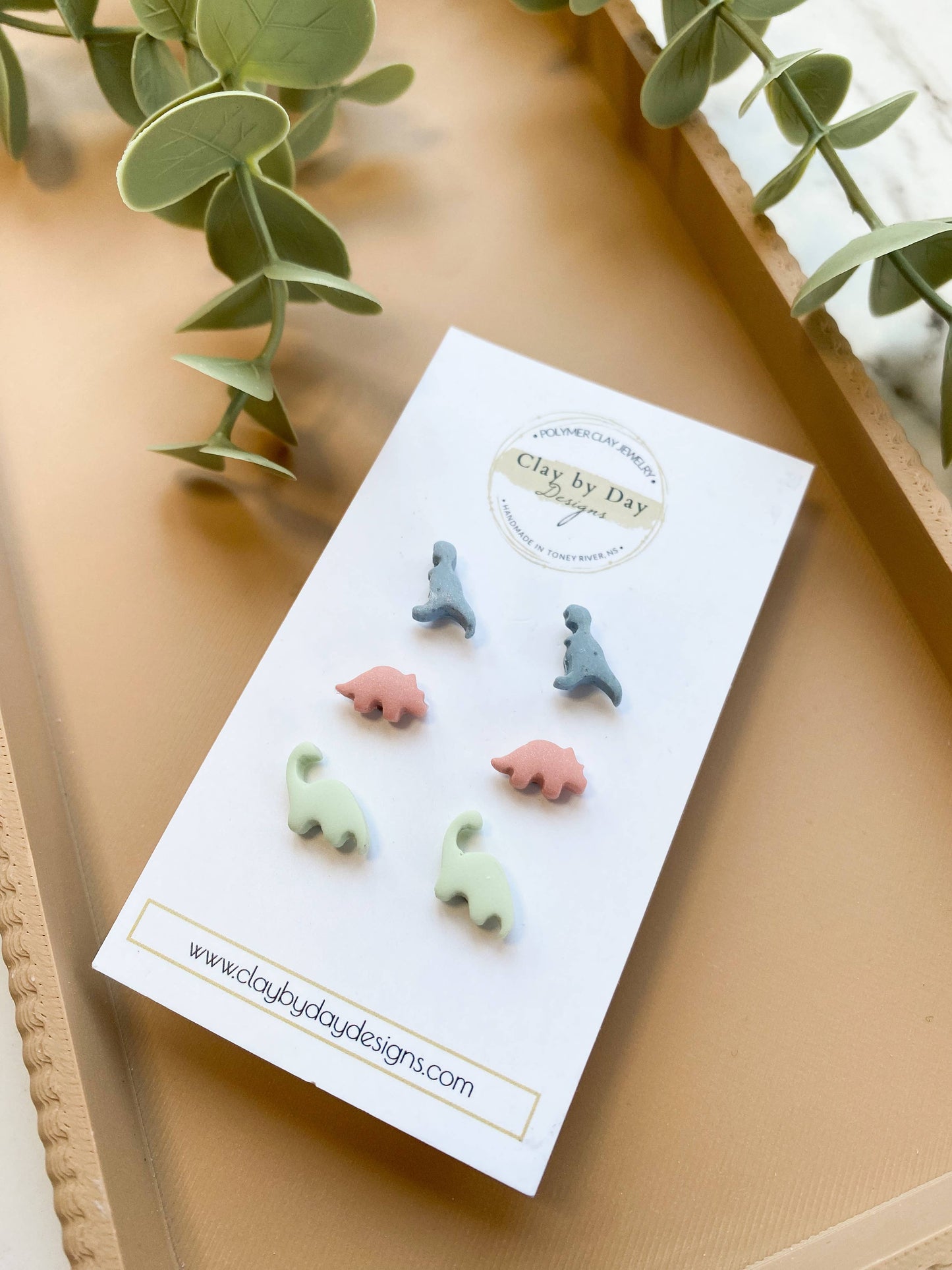 Clay by Day Designs - Tiny Dinosaur Stud Earrings  - polymer clay