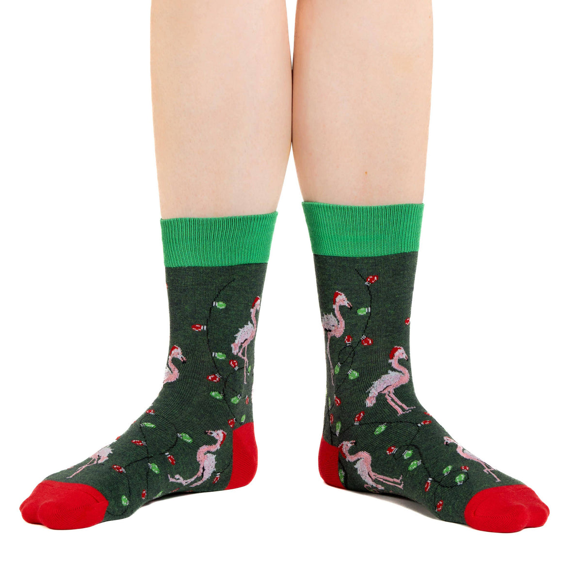 Good Luck Sock - Women's Christmas Flamingos Socks: Shoe Size 5-9