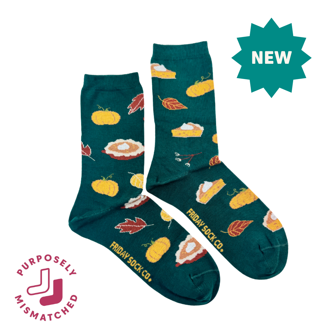 Friday Sock Co. - Women's Pumpkin Pie Fun Crew Socks - Thanksgiving Fall Gift