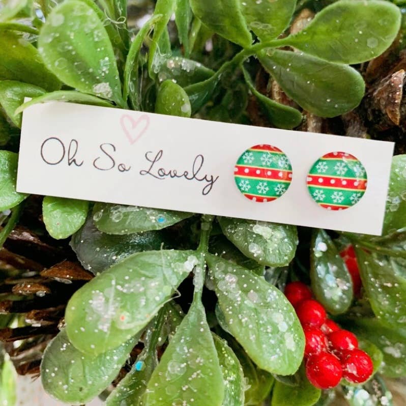 Oh So Lovely - Green Christmas bulb studs