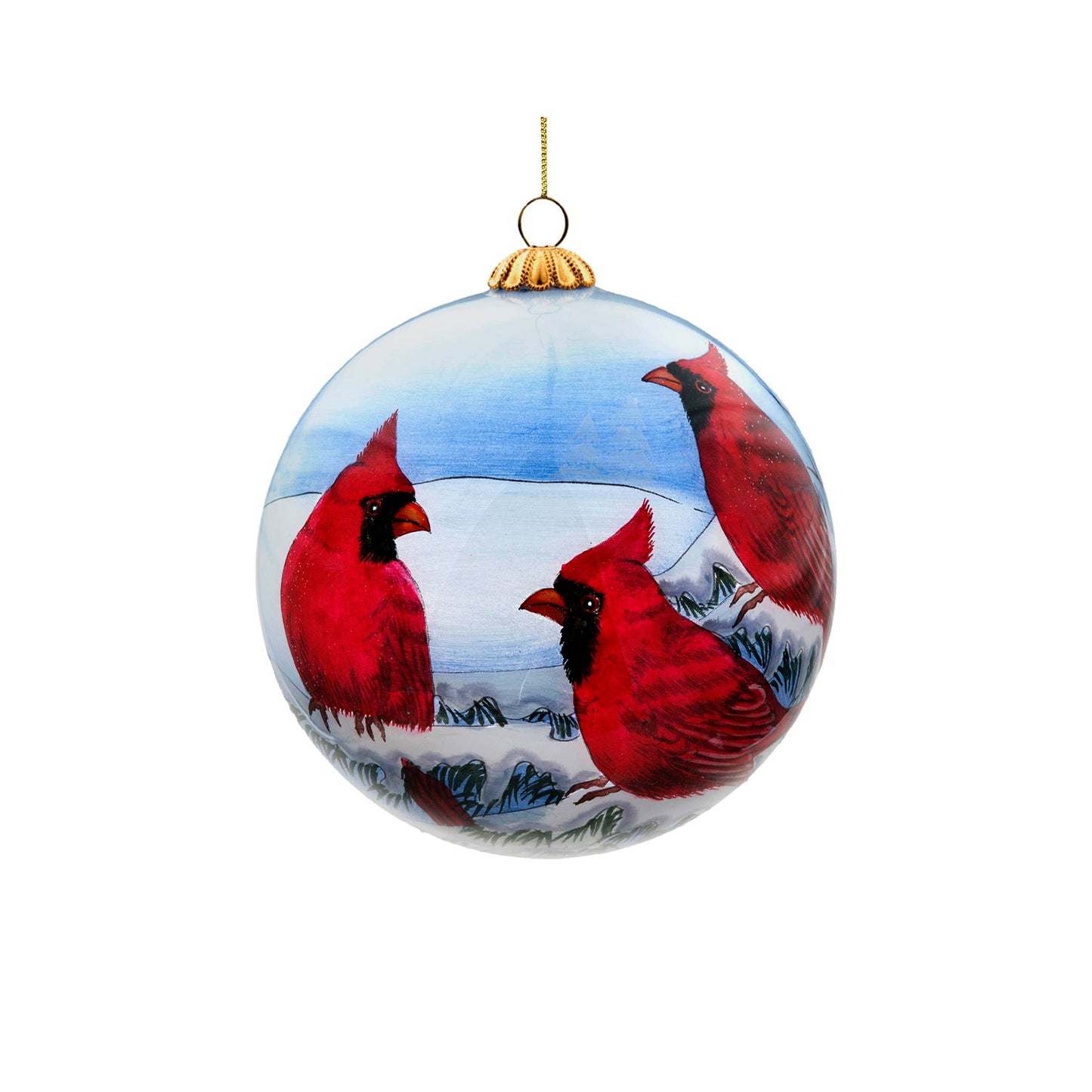 9cm Reverse Painted Glass Ball Ornament with Cardinals