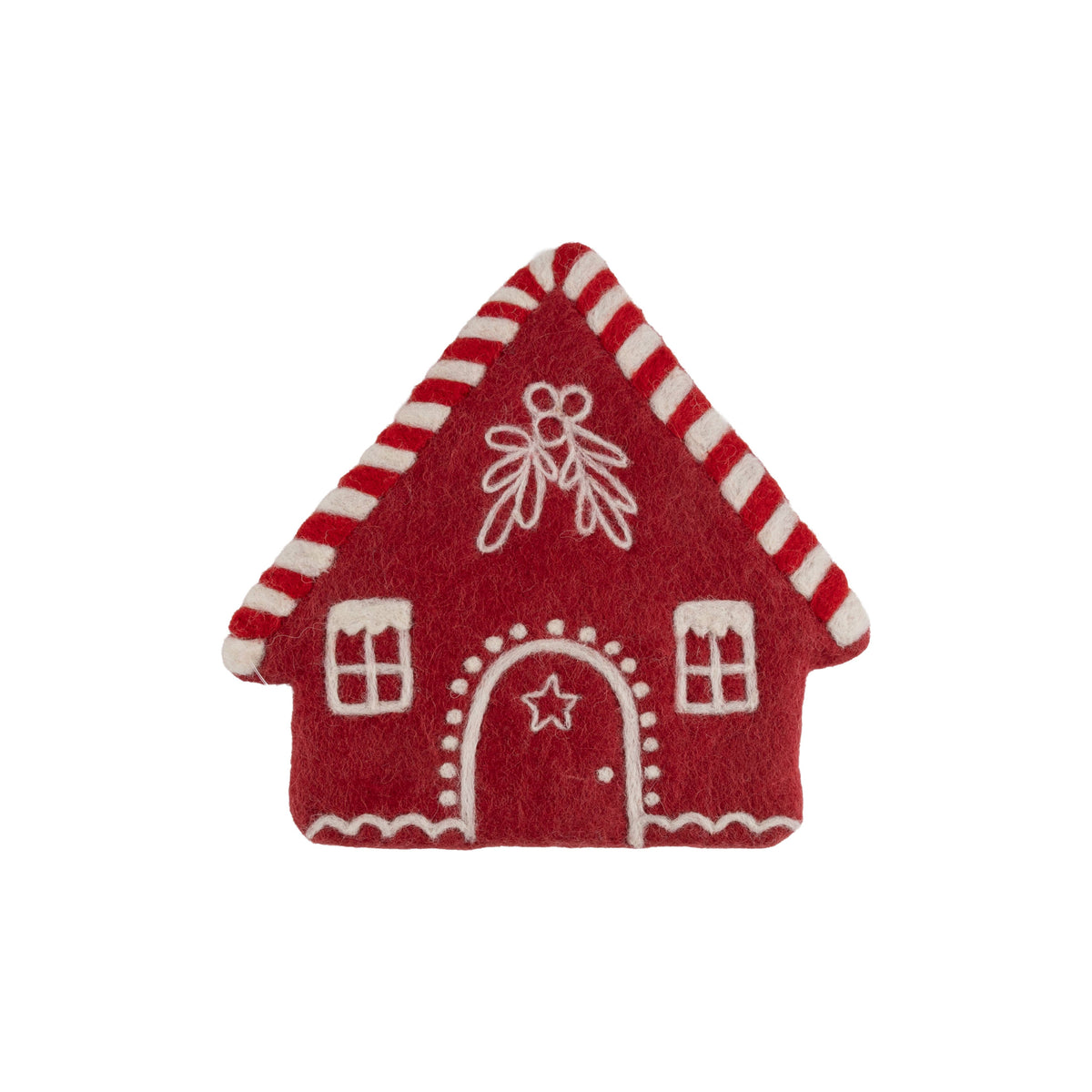 Silver Tree Home & Holiday - A05336:Felt gingerbread house trivet with candy roof, 8in