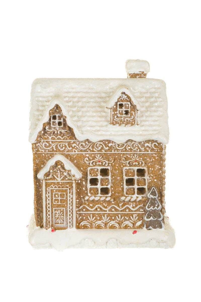 Starlight Collection - White/Grey Led Gingerbread House W/ Snowcapped Chimney