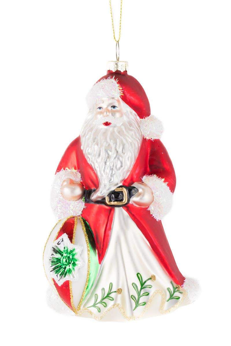 Starlight Collection - Red/Pearl White Glittery Santa Ornament