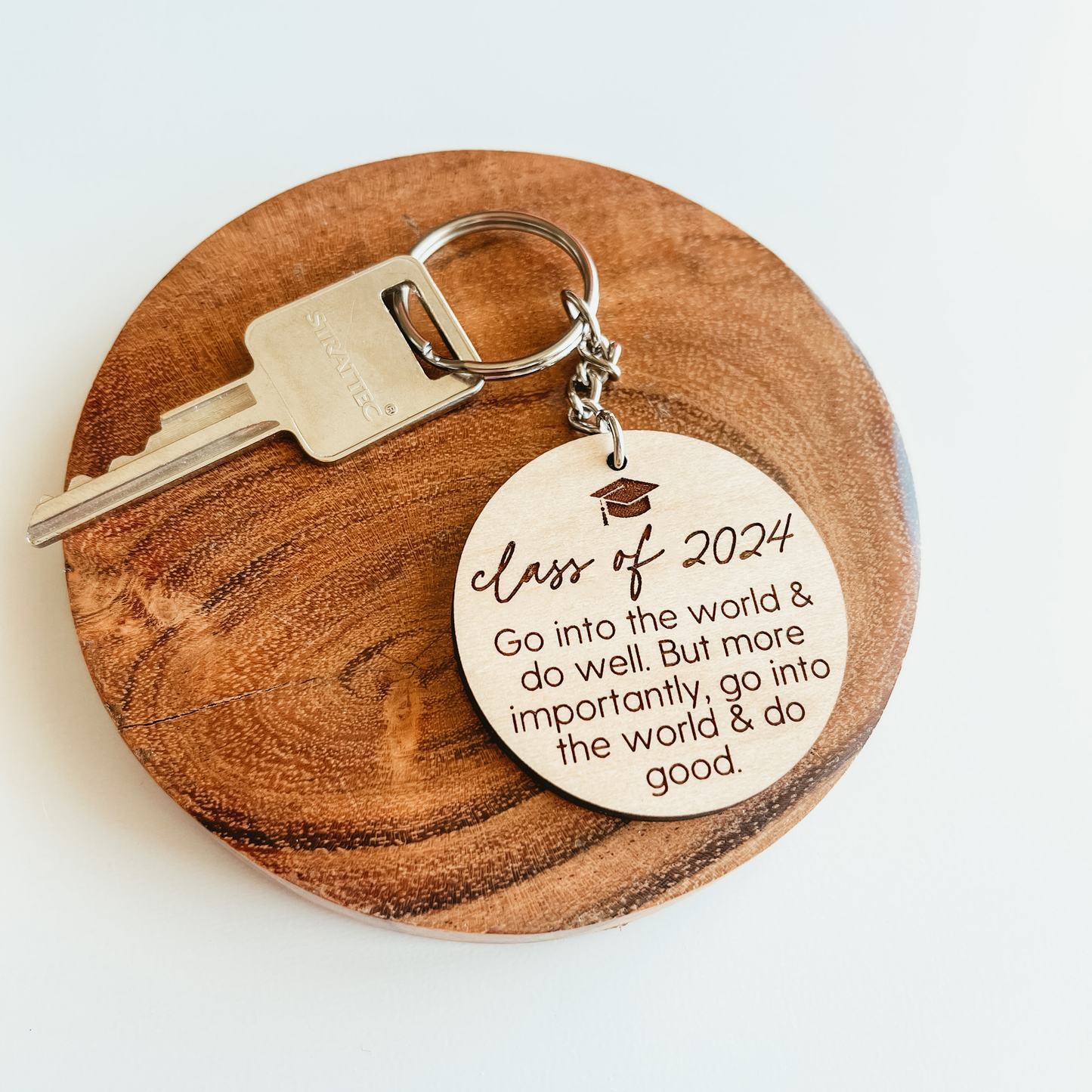 Knotty Design Co. - Class of 2024 With Quote Wooden Keychain