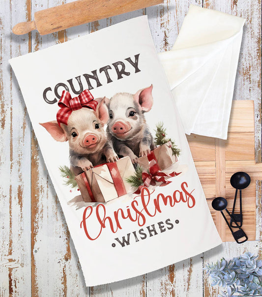 Country Christmas Wishes Piglets Terry Towel by Avery Lane Gifts