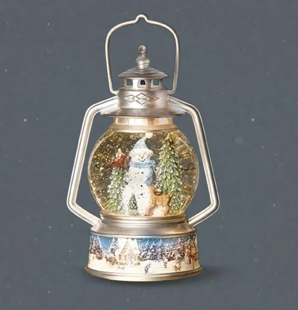 LIGHTED SWIRL SNOWMAN IN LANTERN WATER GLOBE by Roman- 136552