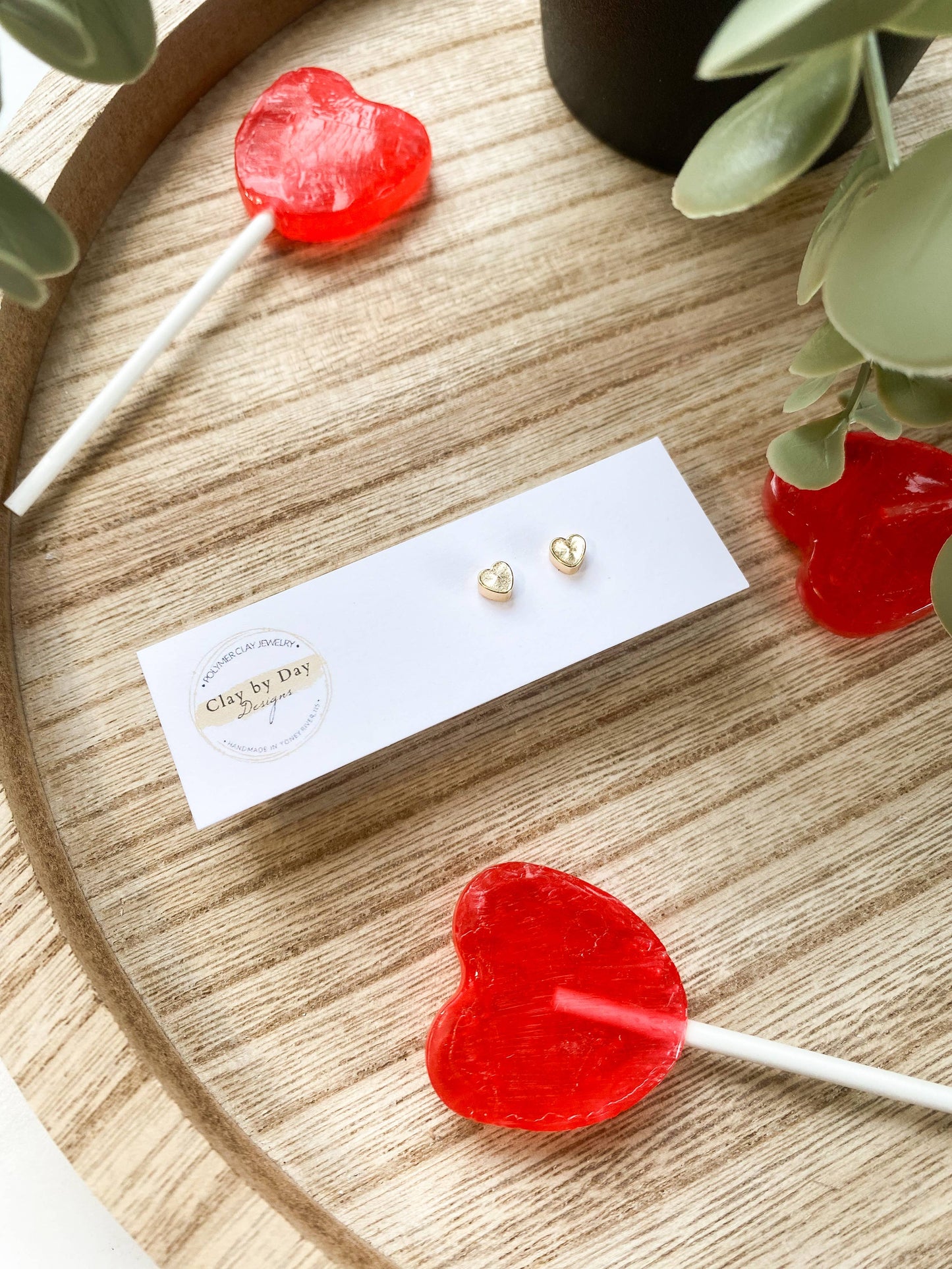 Clay by Day Designs - Mini Gold Plated Heart Studs