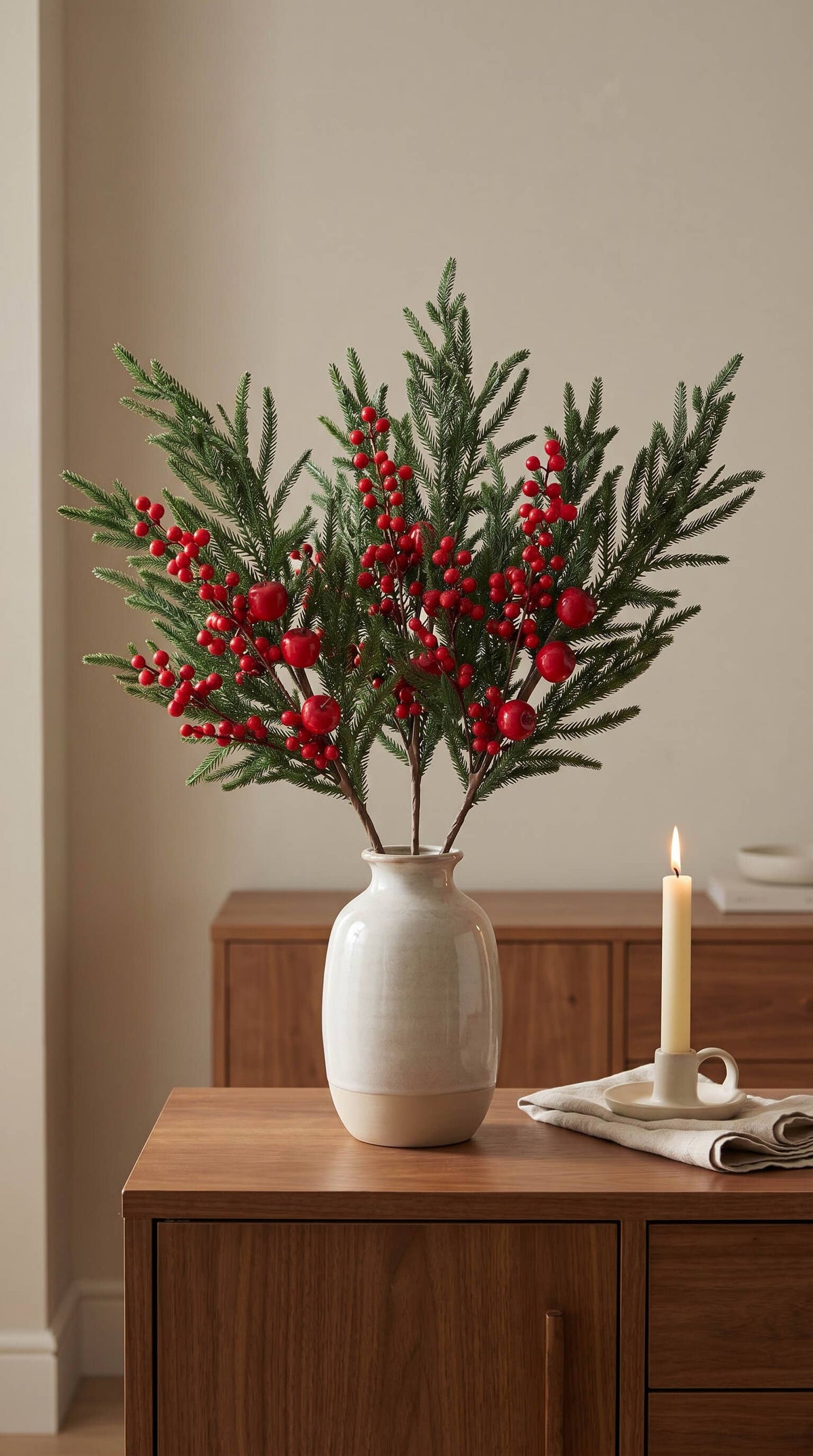 Hycroft Home Decor - Real Touch Christmas Stem, Red Apple Berry Pine, 26 Inch