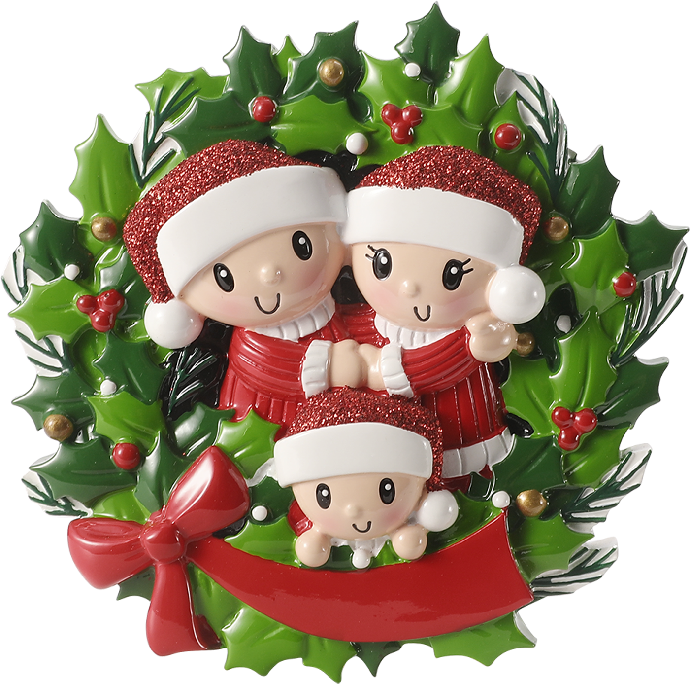 PolarX Ornaments - Family in Christmas Wreath Personalized Ornament: 2