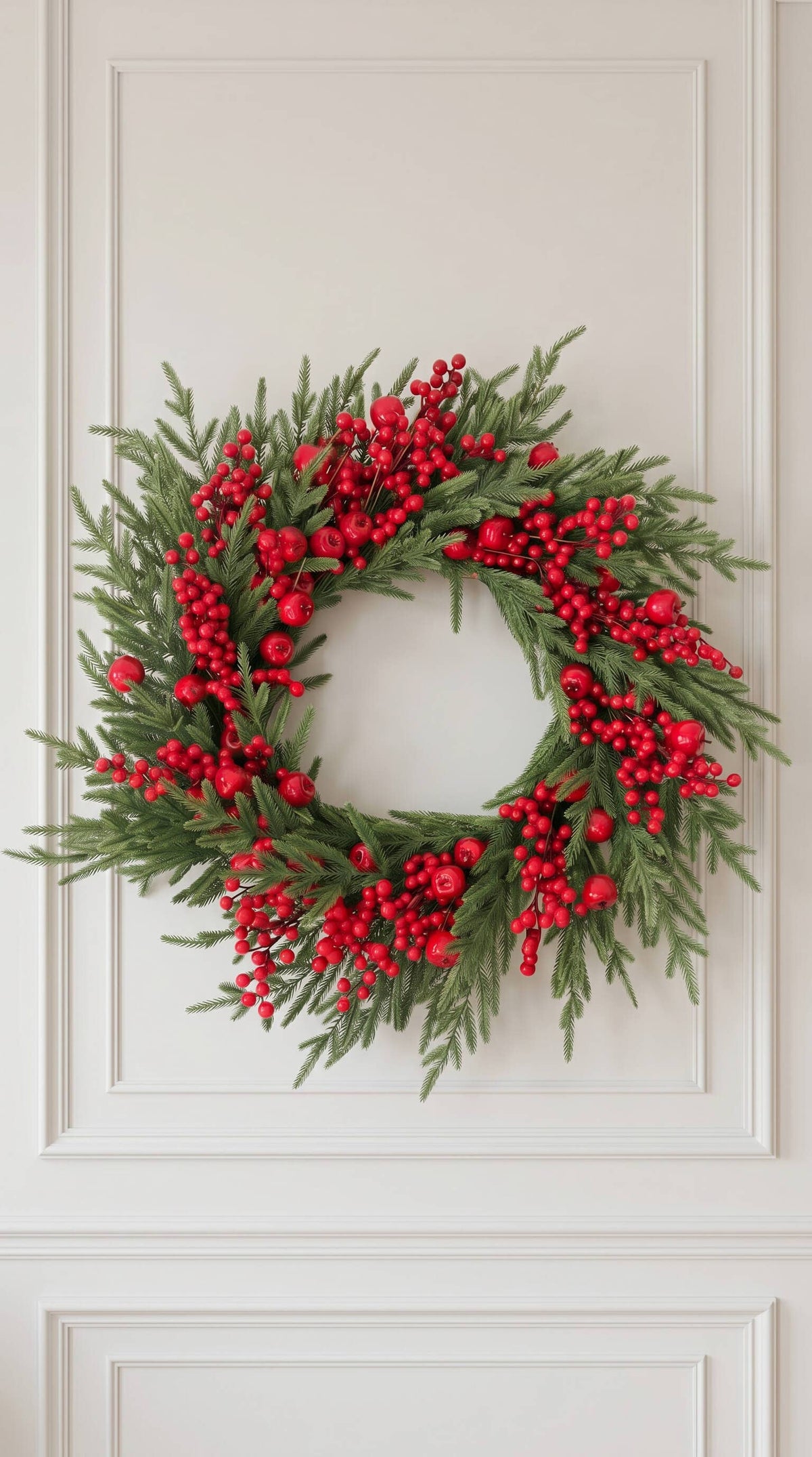 Hycroft Home Decor - Real Touch Christmas Wreath, Red Apple Berry Pine, 24 Inch