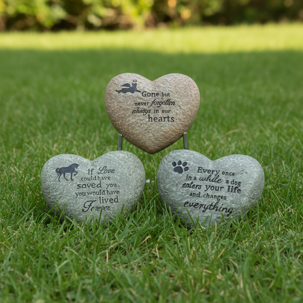 Pet Loss, 6.5" Heart-shaped Memorial Garden Stone, Dog, Cat & Horse
