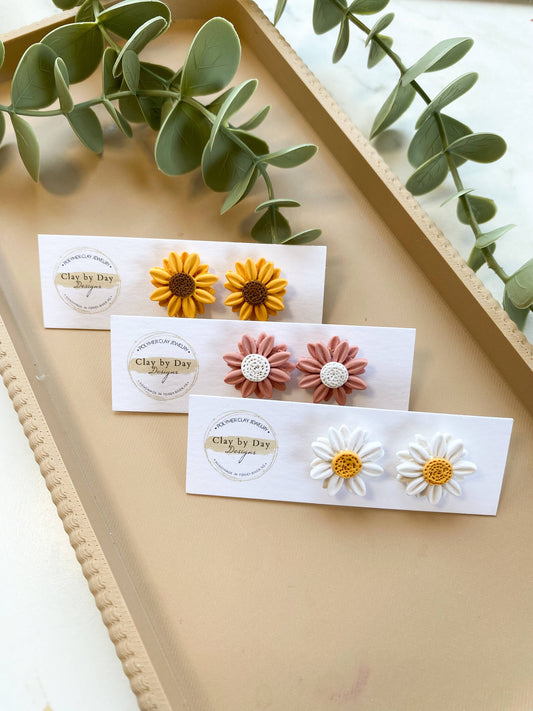 Clay by Day Designs - Sunflower or Daisy Flower Polymer Clay Stud Earrings : Sunflower