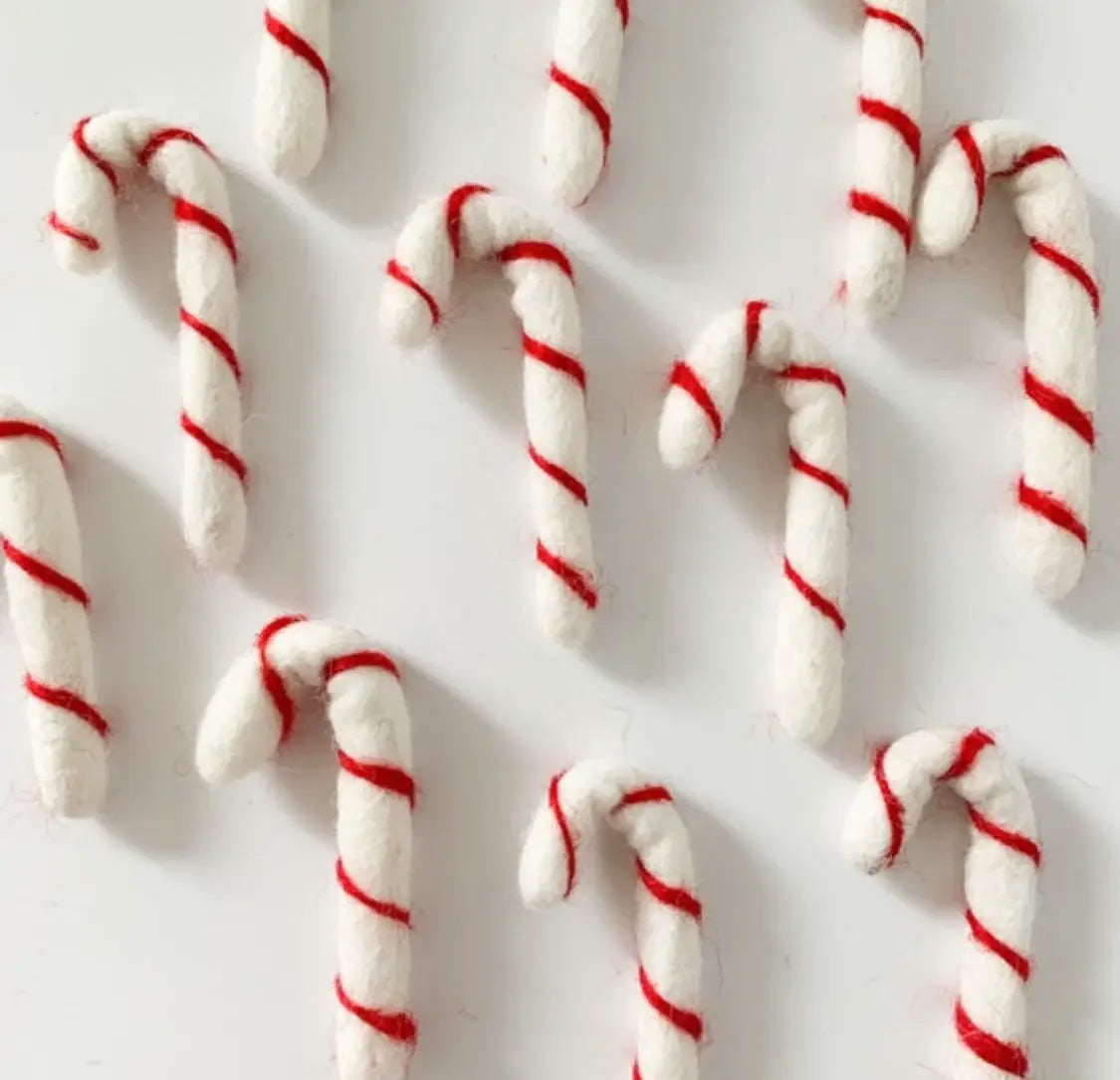 Sewing Seeds Play - One Felt Candy Cane - White With Red Stripes