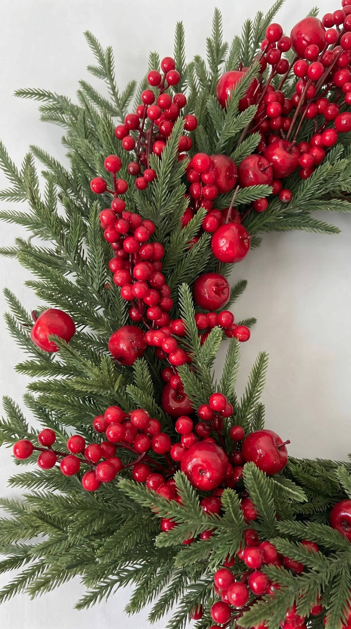 Hycroft Home Decor - Real Touch Christmas Wreath, Red Apple Berry Pine, 24 Inch