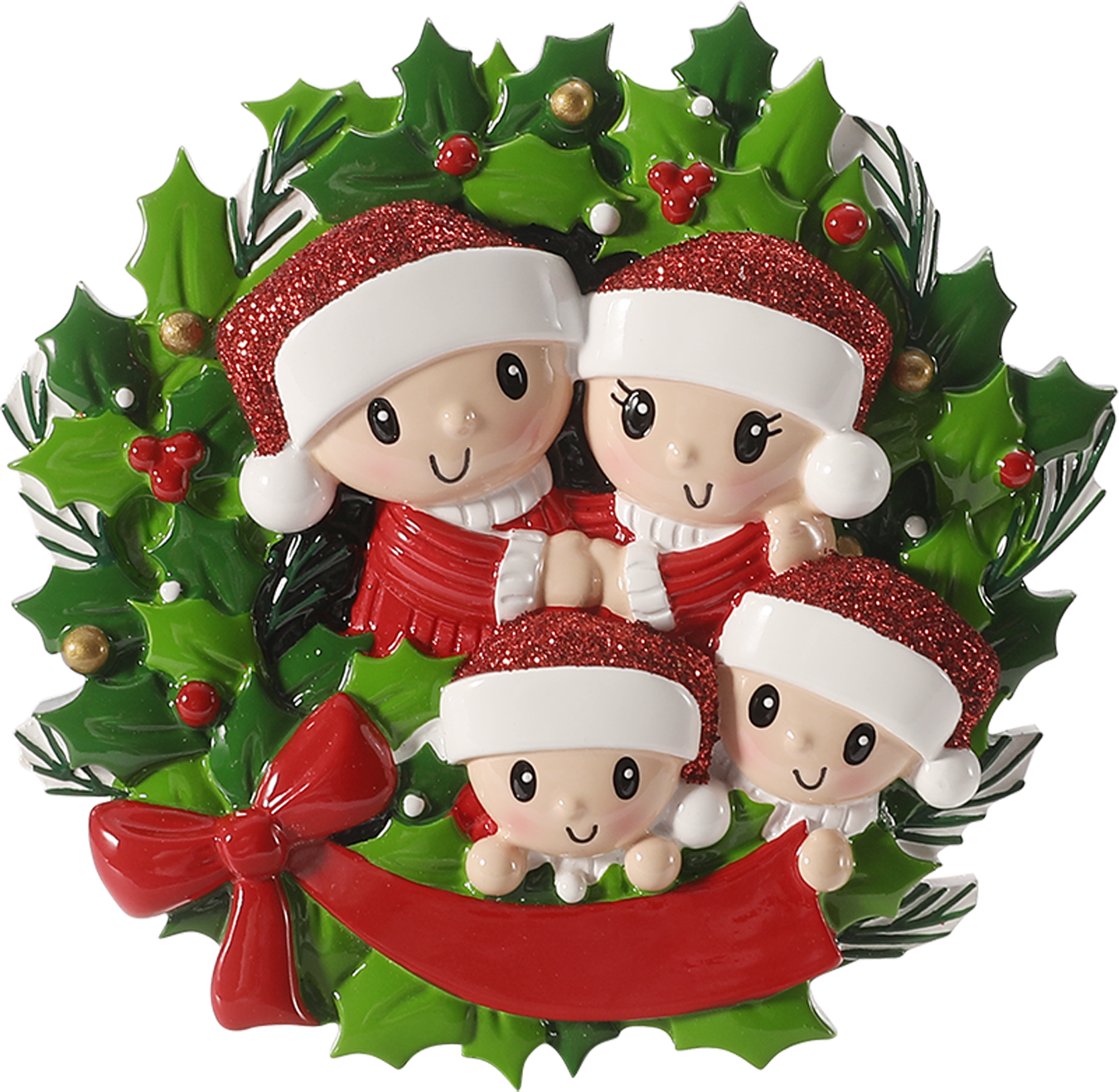 PolarX Ornaments - Family in Christmas Wreath Personalized Ornament: 2
