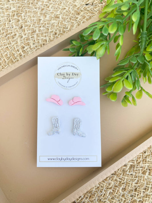 Clay by Day Designs - Glitter Cowboy / Cowgirl Country Western Earrings