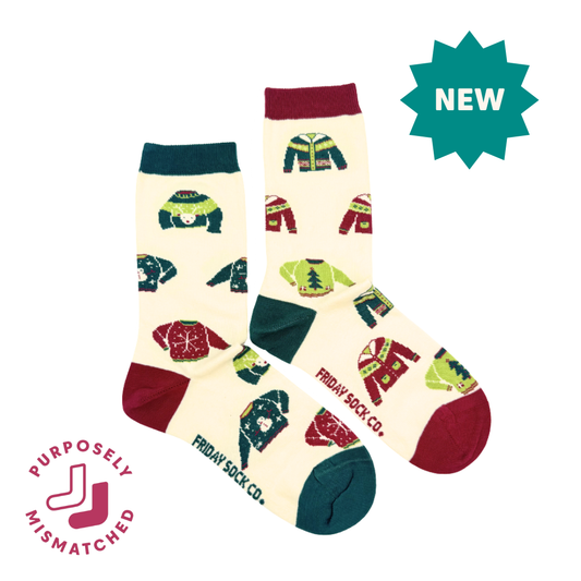 Friday Sock Co. - Women's Ugly Christmas Sweaters on Socks Crew Socks