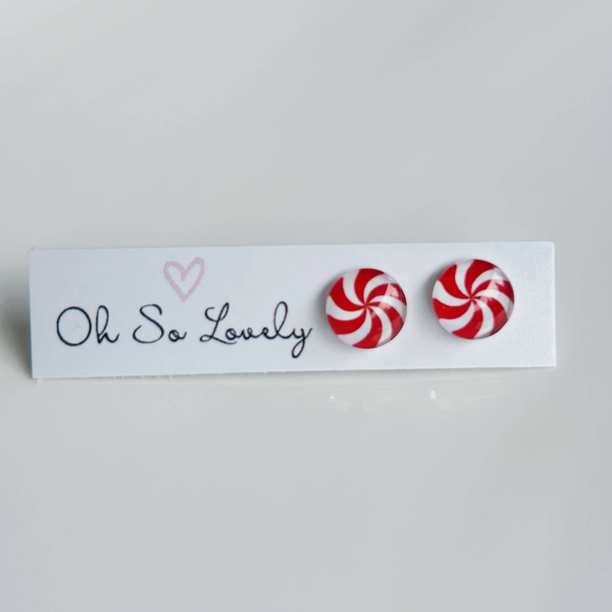 Oh So Lovely - Red Candy Swirl Christmas Stud Earrings