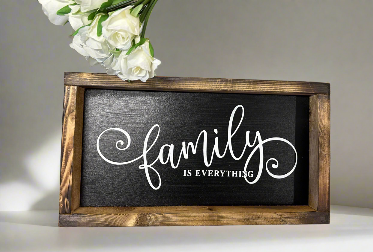 Family Wood Sign, Wood Sign, Quotes Signs, Family Sign: Black / 7"x13" Framed