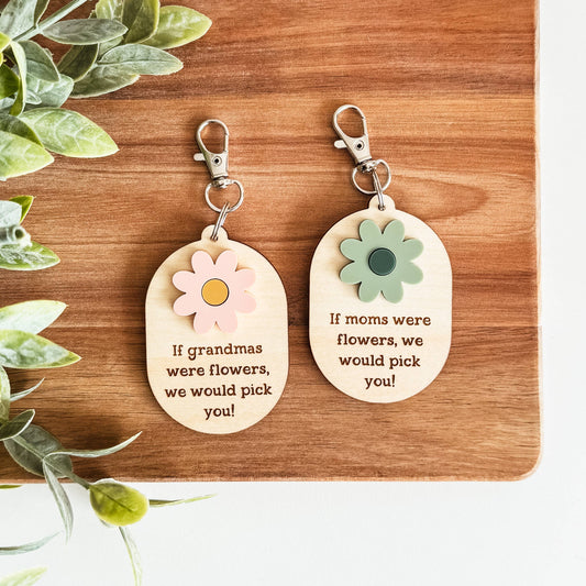 3D Wood and Acrylic Keychain | Mother's Day Keychain: If Moms/Grandmas were Flowers, 2 Colours & Styles(sold individually)