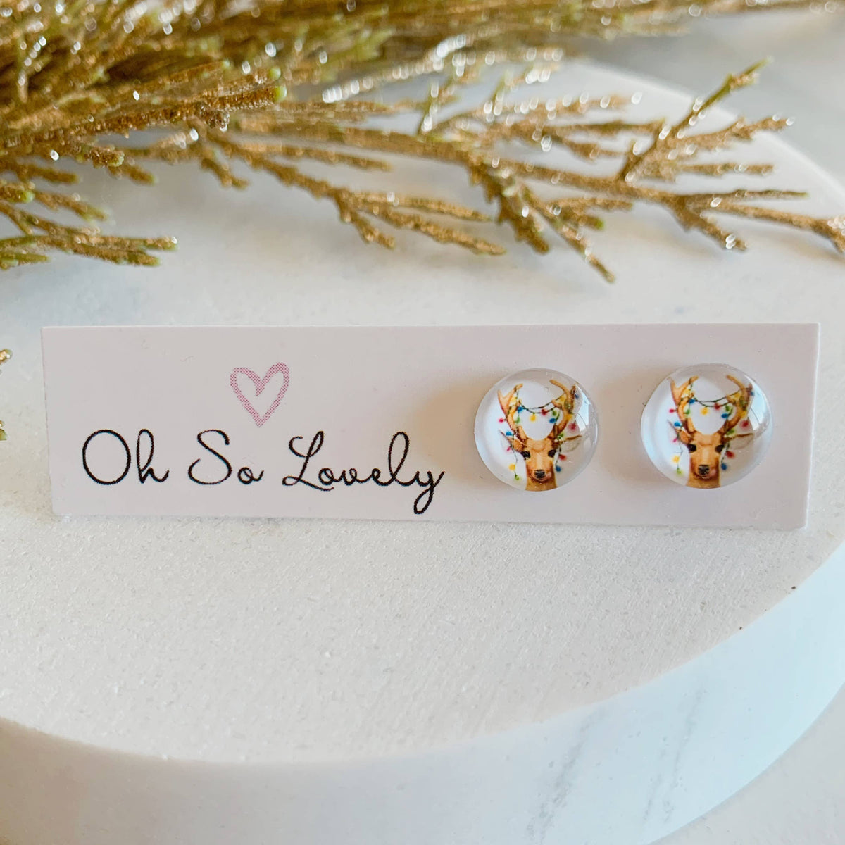 Oh So Lovely - Christmas lights reindeer stud earrings