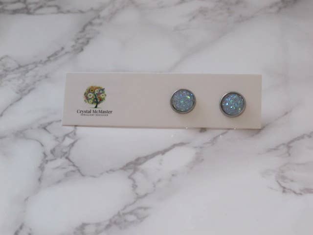 Crystal McMaster Jewellery Designer - Druzy Light Blue Stud Earrings