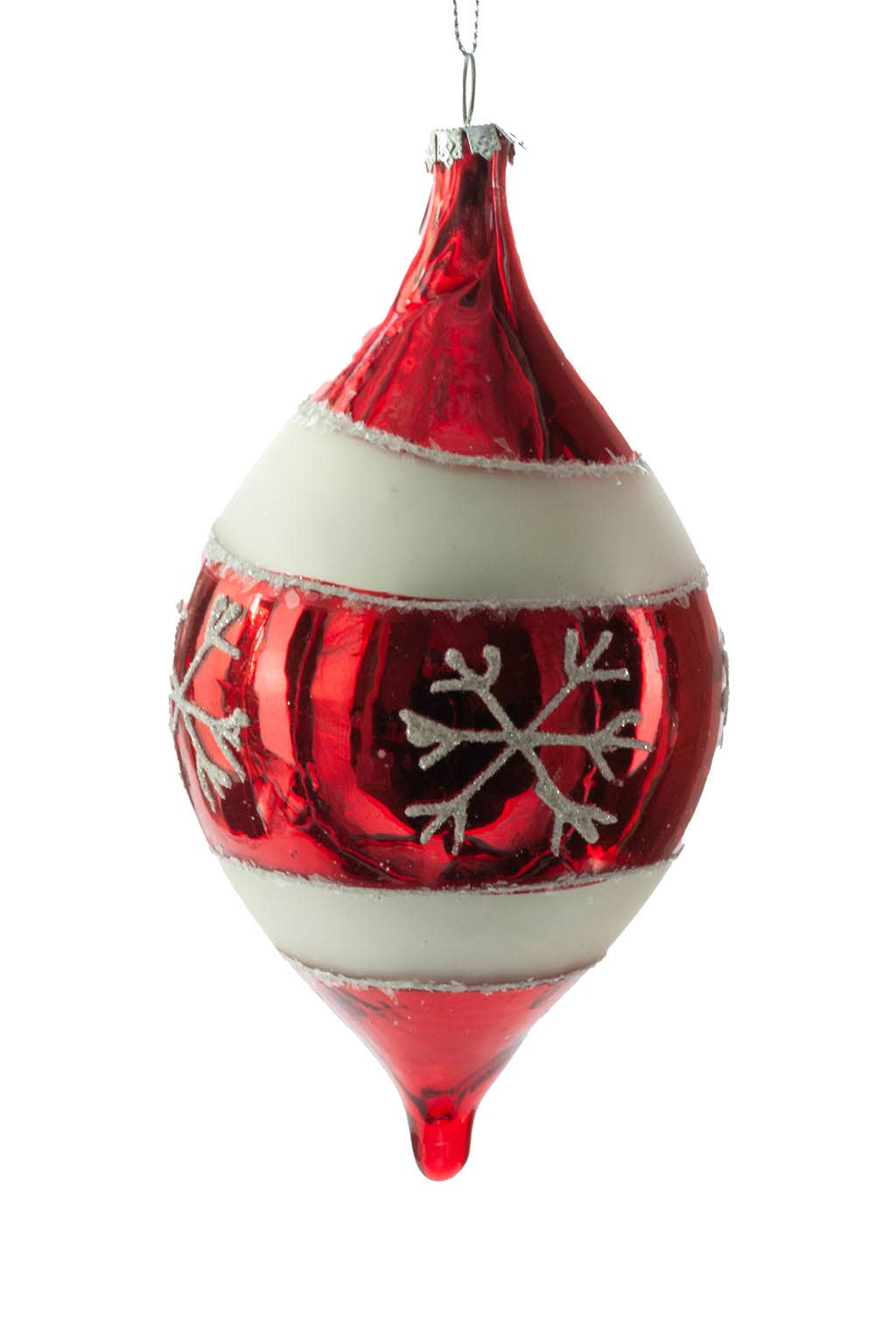 Starlight Collection - Red/Silver Snowflake Ornament with Glitter