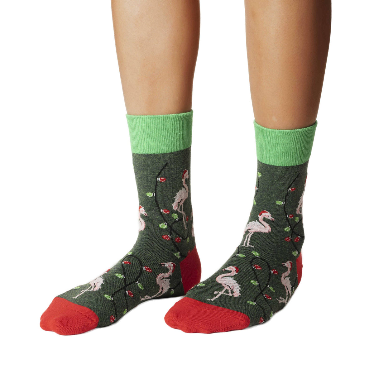 Good Luck Sock - Women's Christmas Flamingos Socks: Shoe Size 5-9