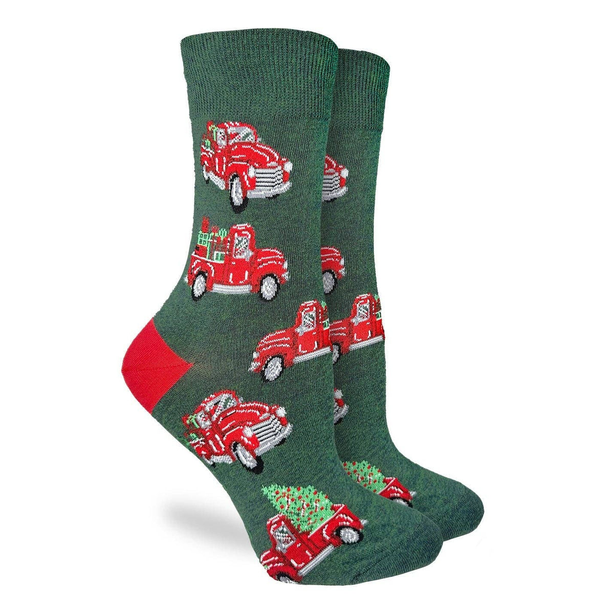 Good Luck Sock - Women's Christmas Trucks Socks: Shoe Size 5-9