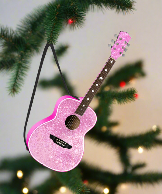 Pink Glittered Guitar With Strap Ornament by Kurt Adler T3721