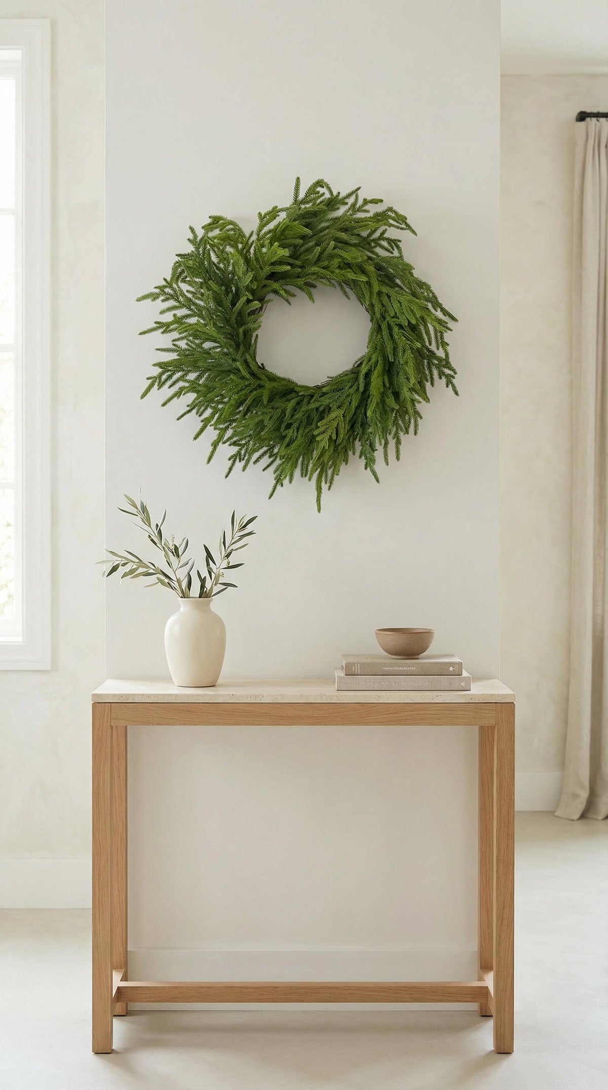 Hycroft Home Decor - Real Touch Faux Christmas Wreath, Norfolk Pine, 26 Inch