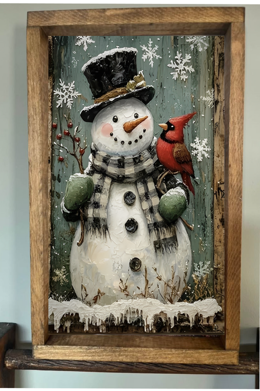 Cardinal Friend Snowman Farmhouse Sign: 8x12 / Early American
