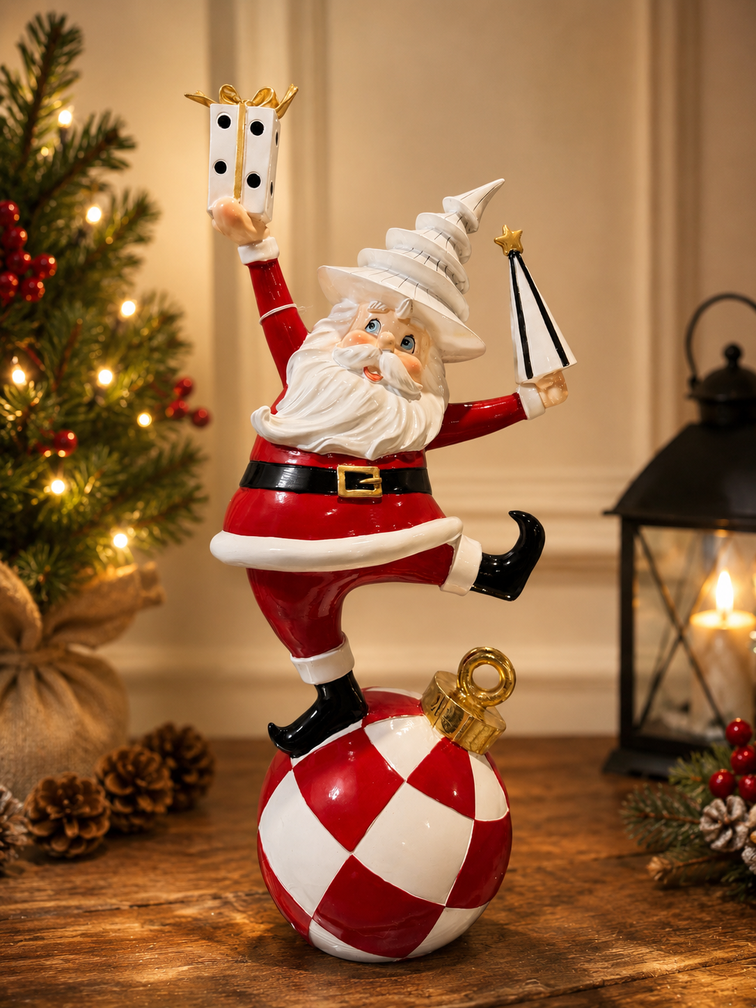 Santa with Tree and Giftbox, 17.5 Inches